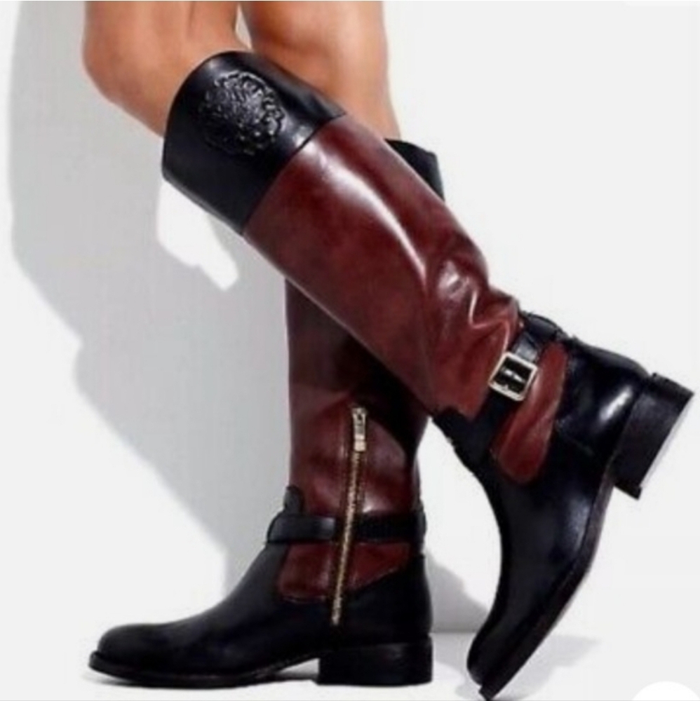 Vince Camuto Two Tone Black Brown Leather Riding Boots 9b Flavian
